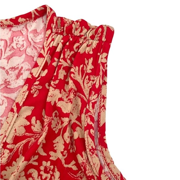 Soprano Red and Beige Floral Wrap Dress Womens Sz S - Picture 3 of 14
